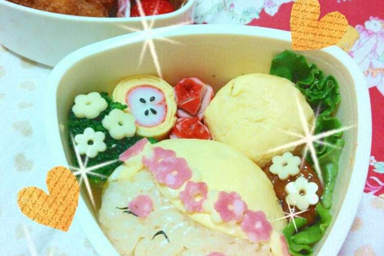 花の髪飾りの女の子キャラ弁