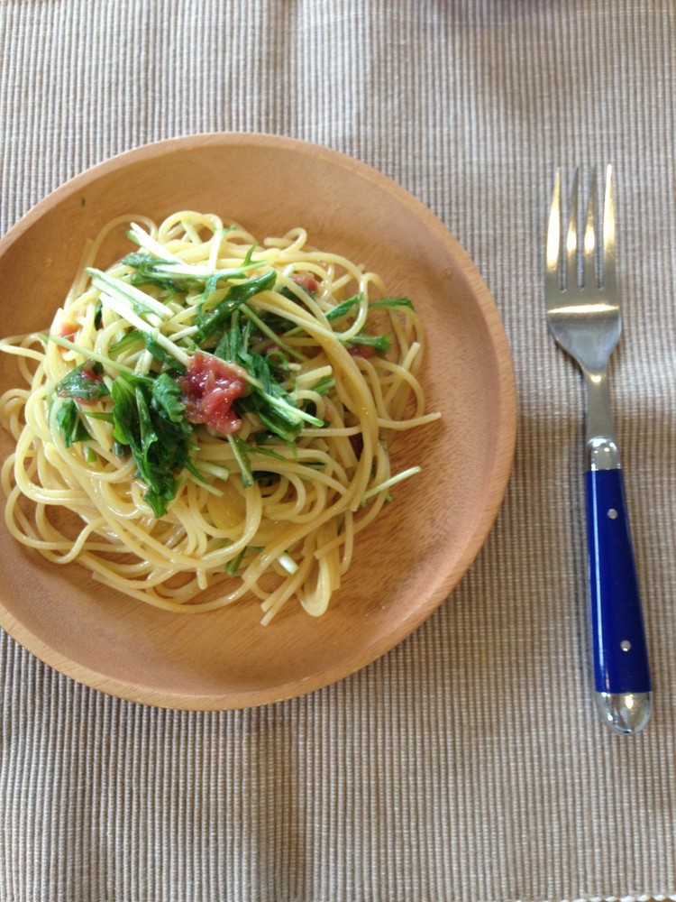 簡単！☆梅と水菜の味噌風味パスタ☆の画像