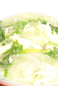 新タマネギと水菜の玉子スープ
