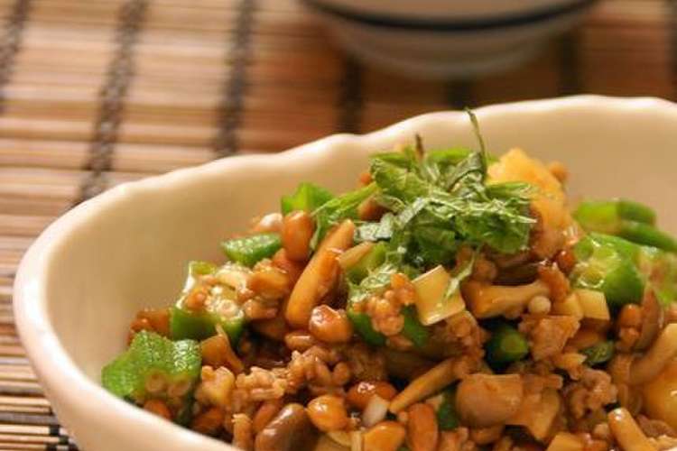 納豆と挽肉 ネバネバ野菜の中華風炒め レシピ 作り方 By うさぎのシーマ クックパッド