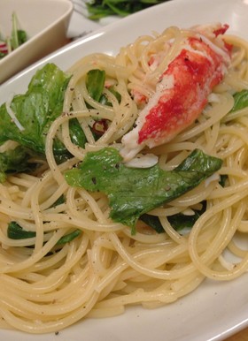 蟹とレタスのペペロンチーノ