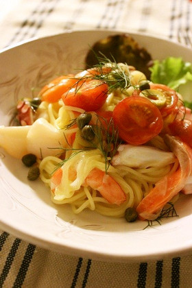 シーフードの冷製パスタ