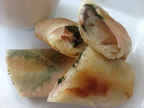 ハムとえのきの焼き春巻き