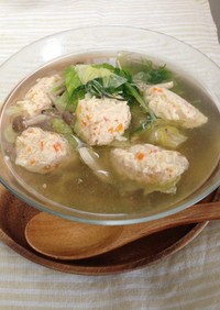 ふわふわ鶏団子と冷蔵庫野菜で食べるスープ