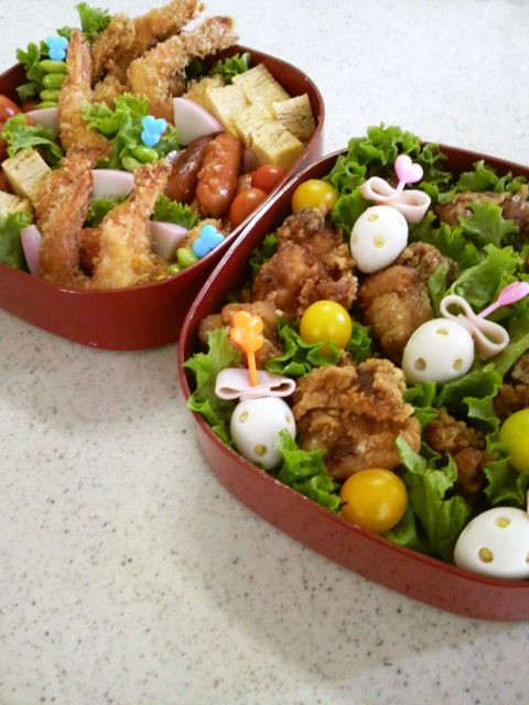 ☆唐揚げエビフライ運動会の可愛いお弁当♡の画像