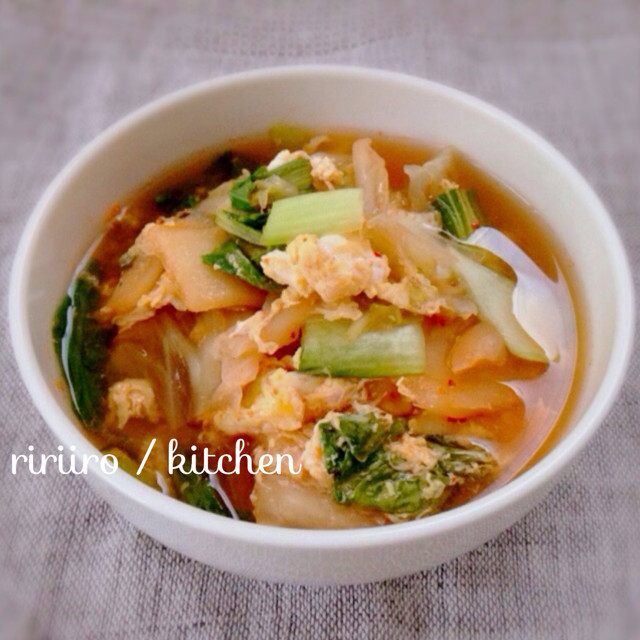 春雨入り♩チンゲン菜と卵のキムチスープの画像