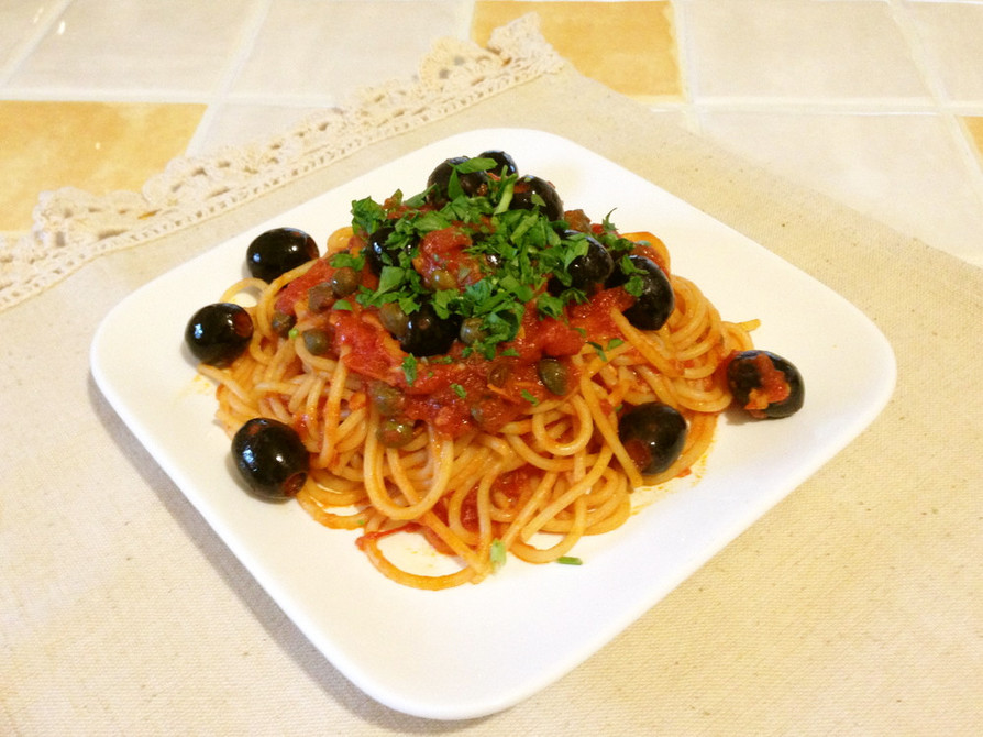 プッタネスカ★保存食で簡単トマトパスタの画像