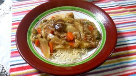 素麺アレンジ~揚げ素麺であんかけ焼きそば