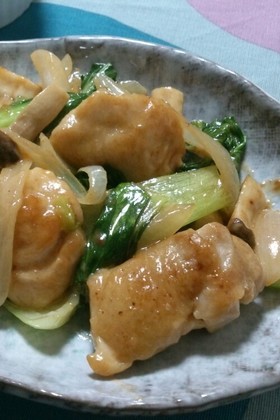鶏肉とチンゲン菜のオイマヨ炒め