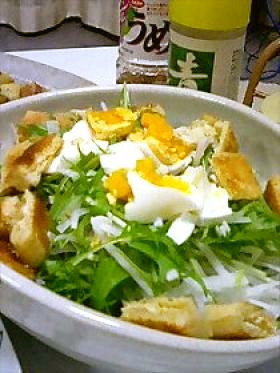 水菜と大根のサラダ 焼き油揚げのせ