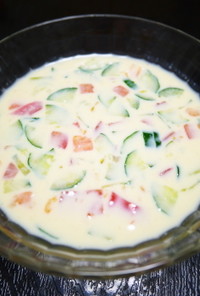 夏バテに☆トマトきゅうり冷製豆乳スープ