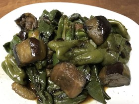 ピーマンとナスの大量消費。甘辛煮。