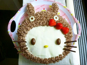 *トトロをかぶったキティちゃんケーキ*