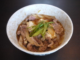 レンジで楽うま♪ おかか風味の肉豆腐♫