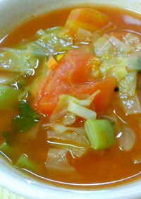 冷蔵庫の中の野菜たっぷりスープ