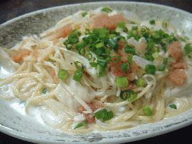 キノコと辛子明太子のクリームスープ・スパゲティー