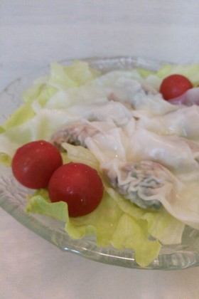 餃子の具で☆梅しそ冷やしワンタン