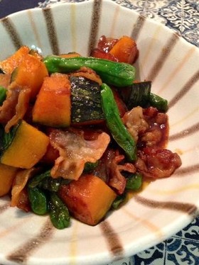豚肉と南瓜とししとうの甘辛炒め
