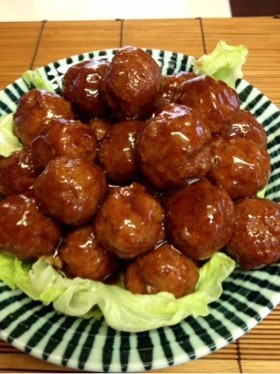 お麩でふわふわ肉団子の甘酢餡