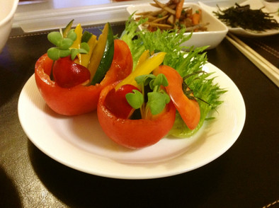 サラダ100選☆ぽん酢漬けトマトカップの写真
