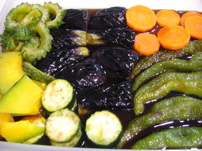 黒酢で！夏野菜の揚げびたしの写真