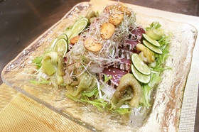 焼なすとカツオの薬味たっぷりポン酢サラダ