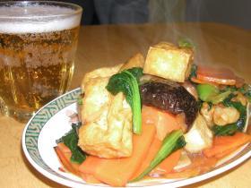 ターサイと揚げ豆腐&揚げ餅のオイスターソース炒め