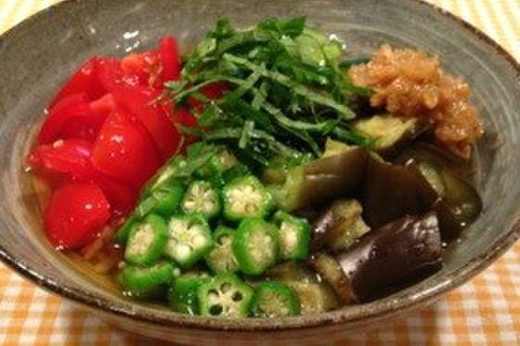 夏野菜の冷し出汁茶漬け レシピ 作り方 By はぁとれすとらん クックパッド