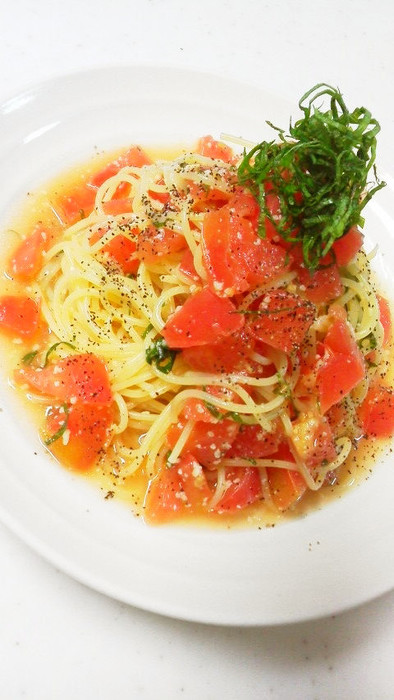 ポン酢で簡単☆トマトと大葉の冷製パスタの写真