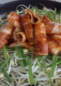 豆もやしと豚肉の蒸し炒めー韓国風
