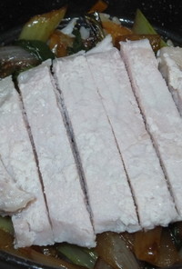 厚切り豚肉×玉ねぎチンゲンサイの炒め物