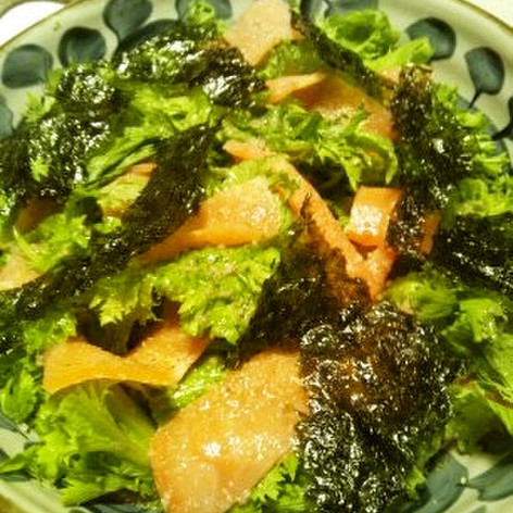 わさび菜とスモークサーモンのサラダ韓国風