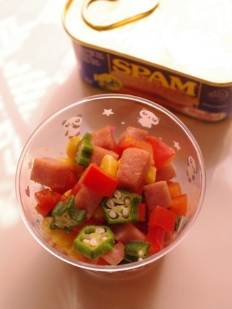 スパムでカラフル野菜サラダ☆お弁当おかずの画像