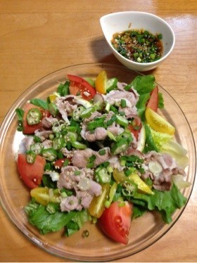 豚シャブとレタスとトマトの彩りサラダの画像