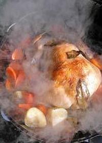 ダッヂオーブンで作る　鶏の丸焼き