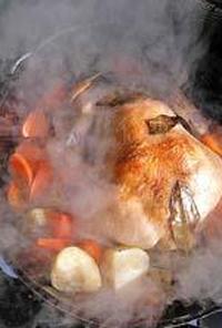 ダッヂオーブンで作る　鶏の丸焼き