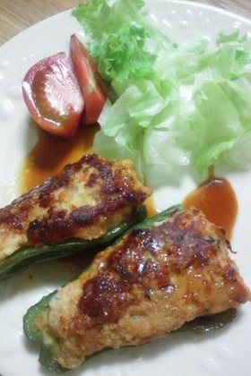ピーマンの肉詰~ふんわりつくね照り焼き風