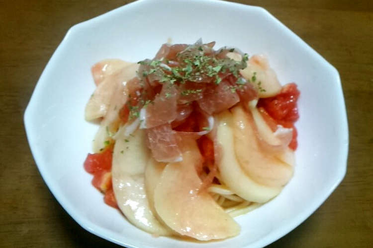 俺流 ちょっぴりオシャレに桃の冷製パスタ レシピ 作り方 By おみつさん２ クックパッド