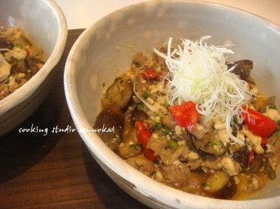 簡単健康レシピ☆茄子と豚肉の味噌豆腐炒めの写真