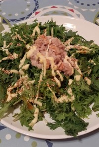 ツナとわさび菜の胡麻マヨラー油サラダ