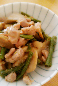 長豆とごぼうの生姜入り鶏肉煮