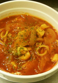 【簡単】魚介のトマトスープパスタ