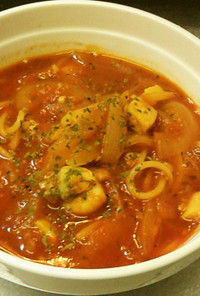 【簡単】魚介のトマトスープパスタ