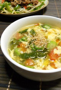 青梗菜とトマトの中華風スープ