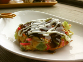 しし唐と豚と紅ショウガのピリ辛お好み焼き