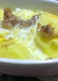 卵かけポテトグラタン(お皿で調理☆)