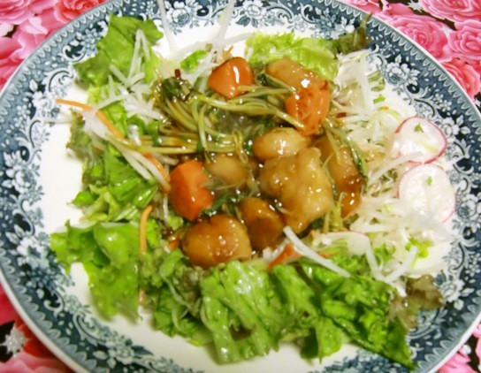 中華名菜で、空芯菜の新芽のあんかけサラダの画像
