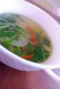 水菜とセロリと赤パプリカのスープ