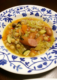 ひよこ豆と大麦の入ったヘルシー野菜スープ
