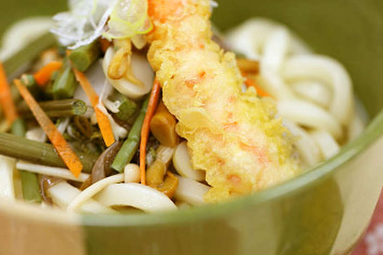 海老天入り 山菜うどん レシピ 作り方 By Fujiレシピ クックパッド